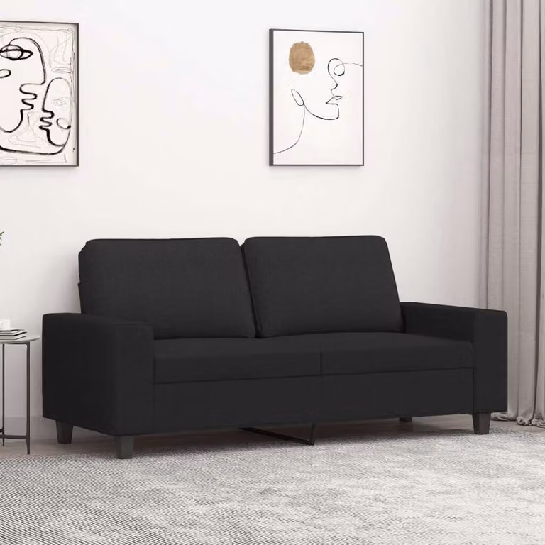 Divano esclusivo, due posti, colore nero, 140 cm, rivestito in tessuto