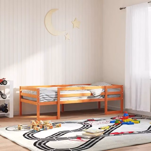 Giroletto per bambini vidaXL in legno massello di pino, colore marrone cera, L/P/H: 200 x 90 x 61 cm