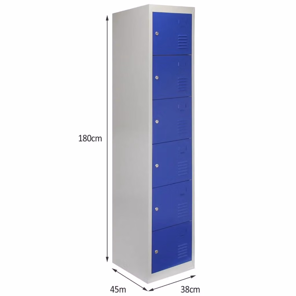Armadietto in metallo con 6 ante battenti blu e grigio MONSTER SHOP per scuole e spogliatoi H: 180 cm, L: 38 cm, P: 45 cm – 2