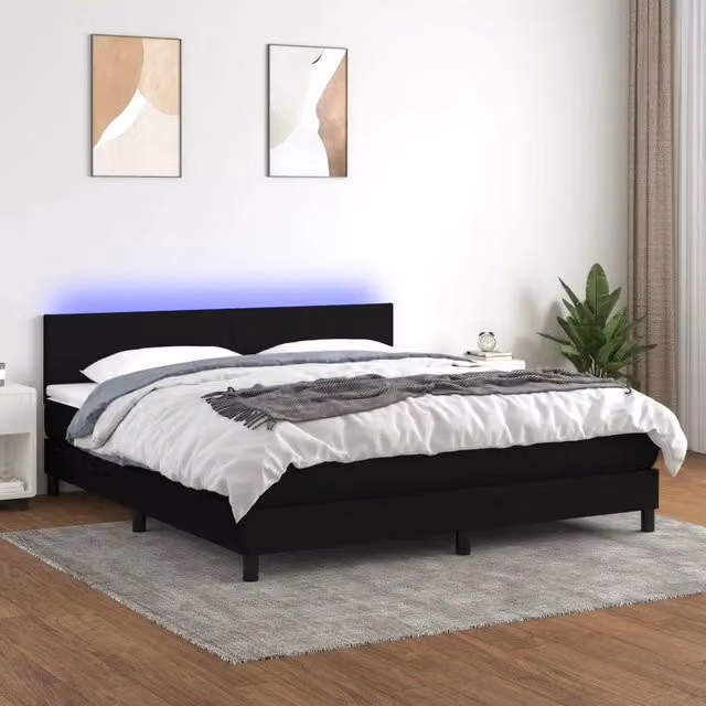 Letto a molle con materasso vidaXL in tessuto nero con illuminazione LED e porta USB L/P/H: 180 x 200 x 88 cm