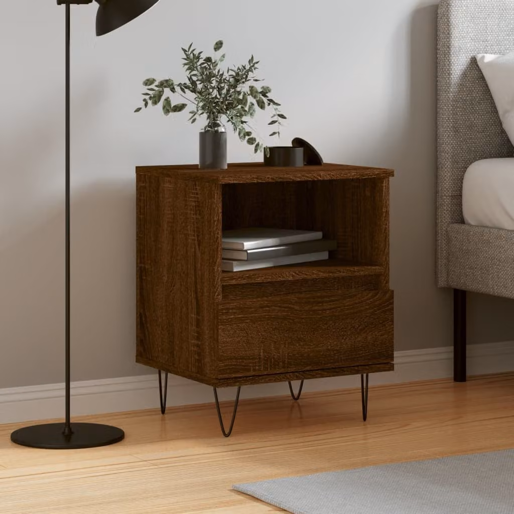 Comodino sospeso vidaXL in legno rovere marrone, stile moderno per camera da letto, L 40 cm x P 35 cm x H 50 cm