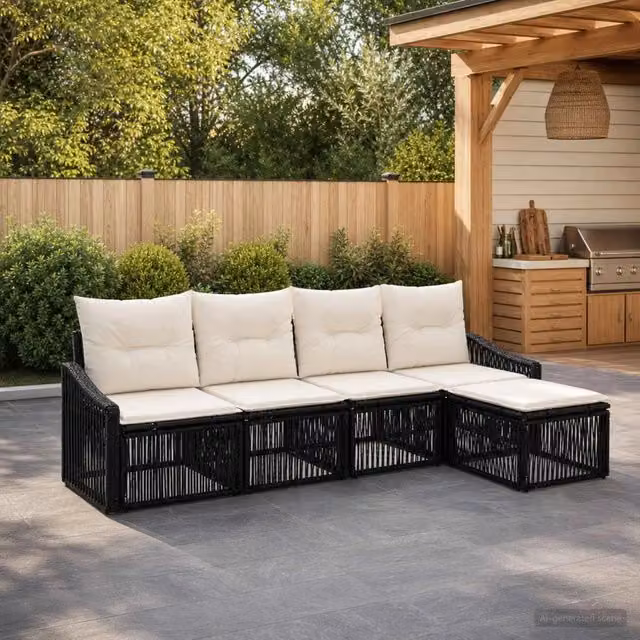 Set Divano da Giardino 5 pz Nero polyrattan 3435991