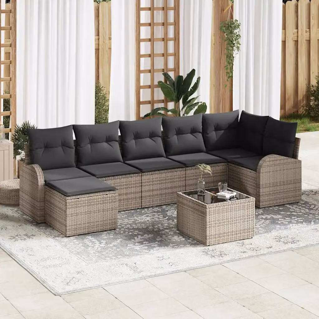 Set Divano da Giardino vidaXL 8 pz in Rattan Grigio con Cuscini e Tavolino – 1