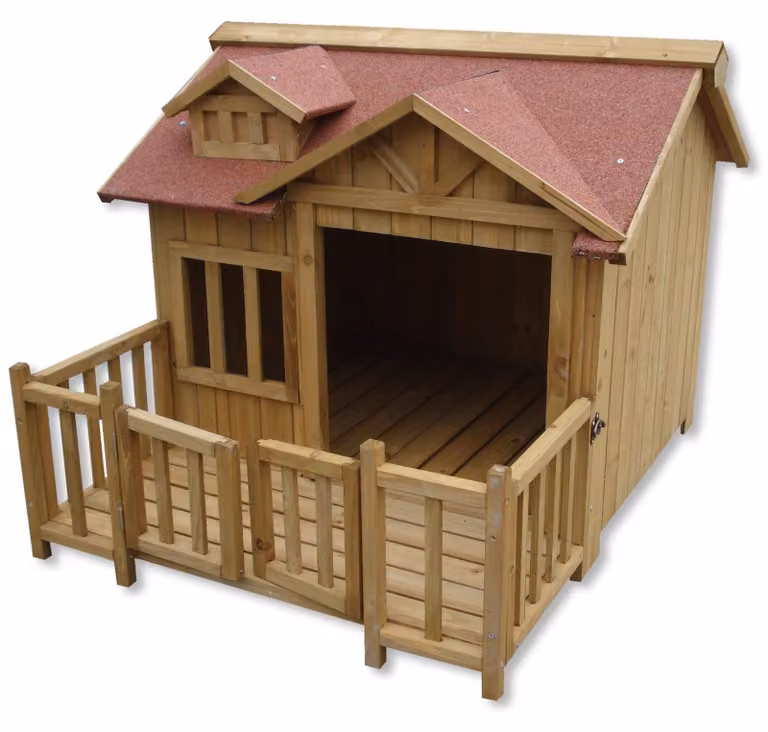 Cuccia per cani XL con terrazza - 93,5x105x77,5 cm - Legno di abete - Marrone - Recinto per animali da giardino