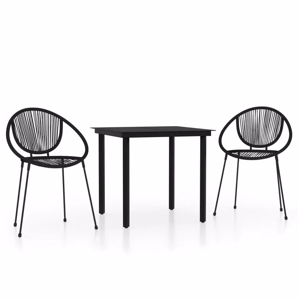 Set da pranzo da giardino moderno vidaXL composto da 3 pezzi in metallo e vetro nero opaco – 2