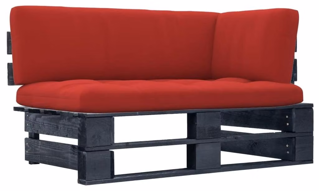 Panca da giardino angolare - Legno di pino impregnato - Cuscino rosso - 110x55x65 cm