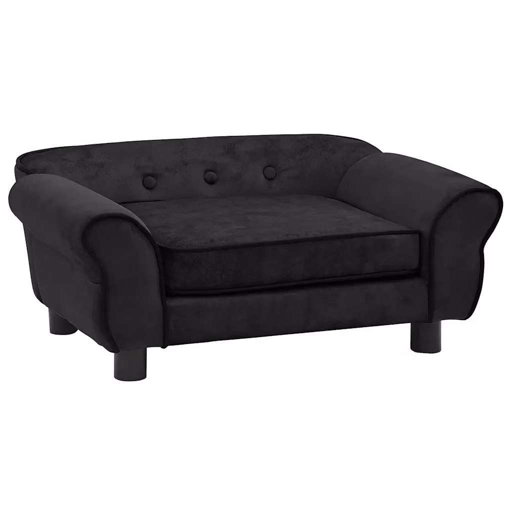 Divano per cani Design Mania in peluche nero con base in legno di abete, L: 72 cm, P: 45 cm, H: 30 cm – 2