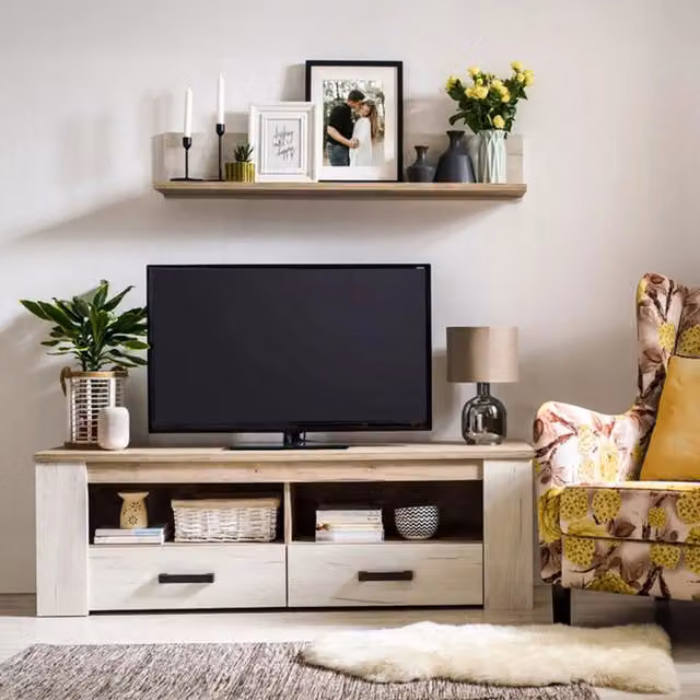 Scorze, Mobile Porta tv 2 Cassetti, 151.5x43.5x49.5h cm Bianco Larice