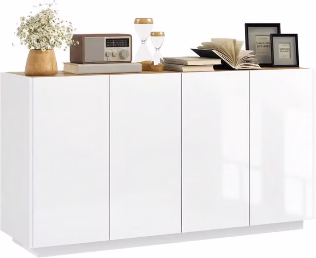 Credenza Moderna con Ante e Ripiani Regolabili ¨C Minimal ¨C Bianco Lucido 140x40x75