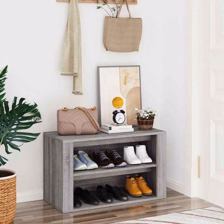 Scarpiera con seduta integrata vidaXL in legno, Grigio, L 75 x P 35 x H 45 cm
