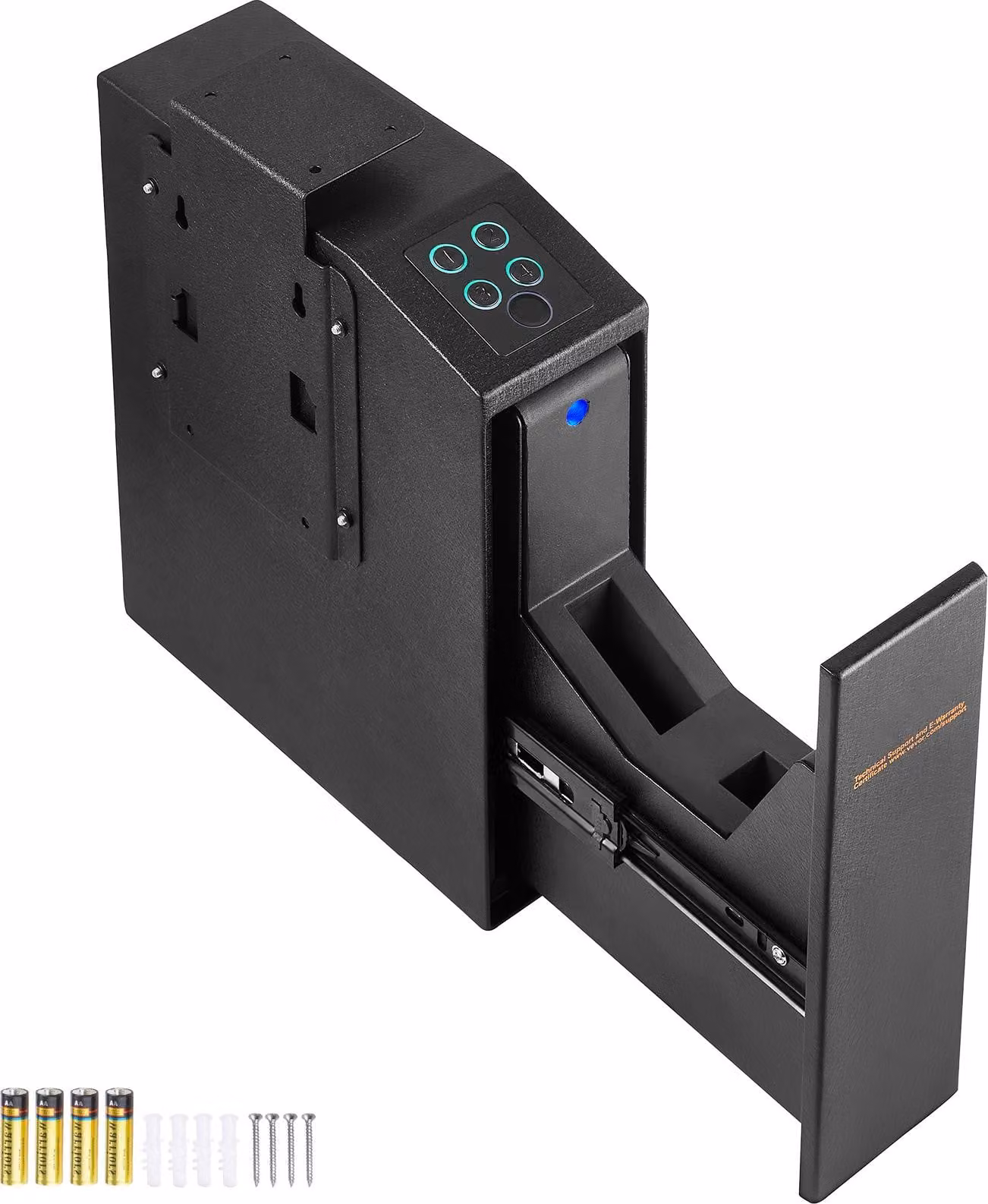 Cassaforte per pistole SucceBuy, installabile a parete, con impronta digitale, chiave o password. Realizzata in acciaio laminato a freddo, dimensioni: 320 x 255 x 95 mm, cassaforte a muro sicura per una pistola.