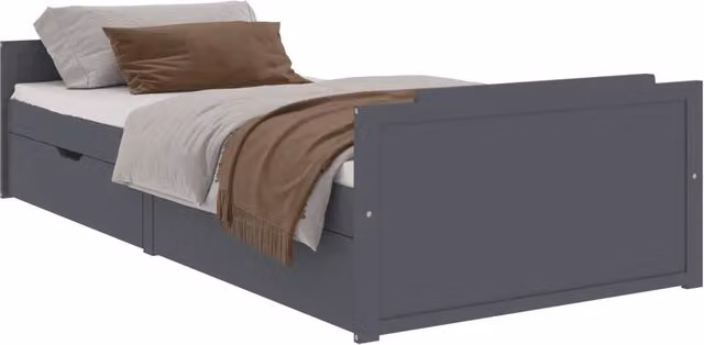 Letto da camera | Giroletto Cassetti Grigio Scuro Legno Massello di Pino 90x200cm