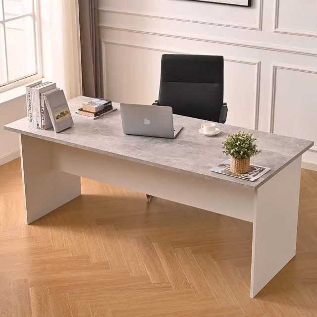 Scrivania da ufficio moderna Shally Dogan in legno e MDF, colore grigio e bianco