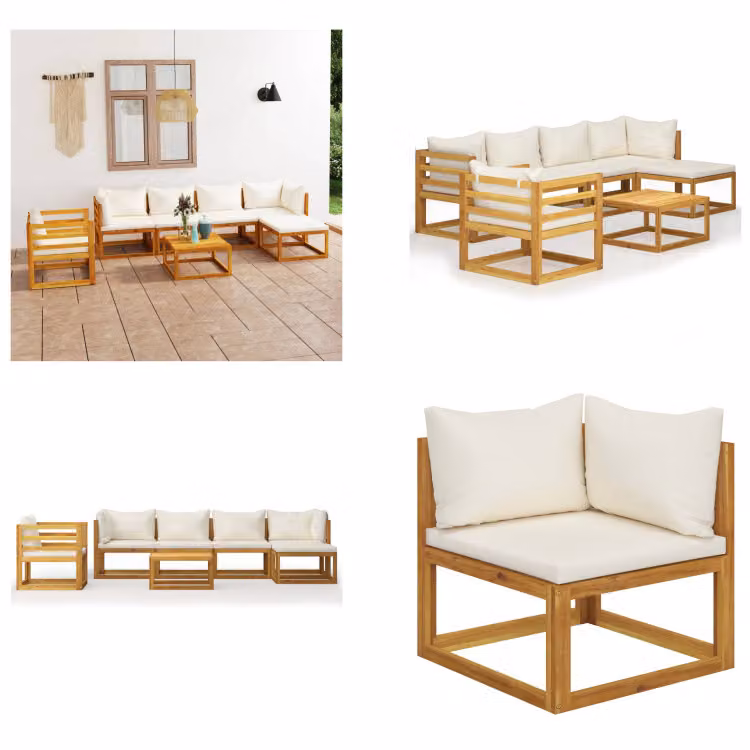 vidaXL set salotto da giardino 7 pezzi con cuscini crema in legno massiccio di acacia - Set salotto da giardino - Set salotto da giardino - Set divano modulare - Set divano modulare