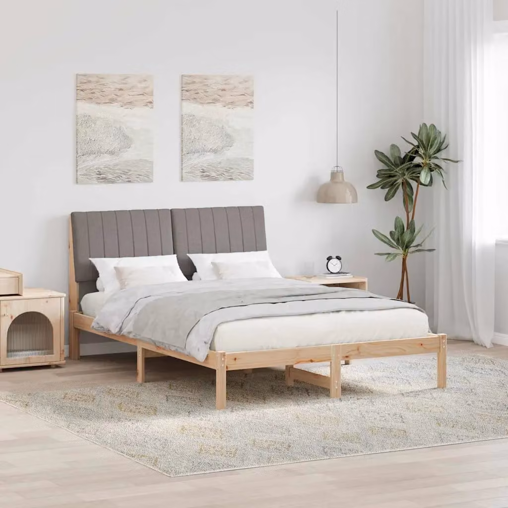 Struttura del letto moderna in pino massello vidaXL, colore marrone, L: 140,5 cm x P: 200 cm x H: 93,5 cm – 1