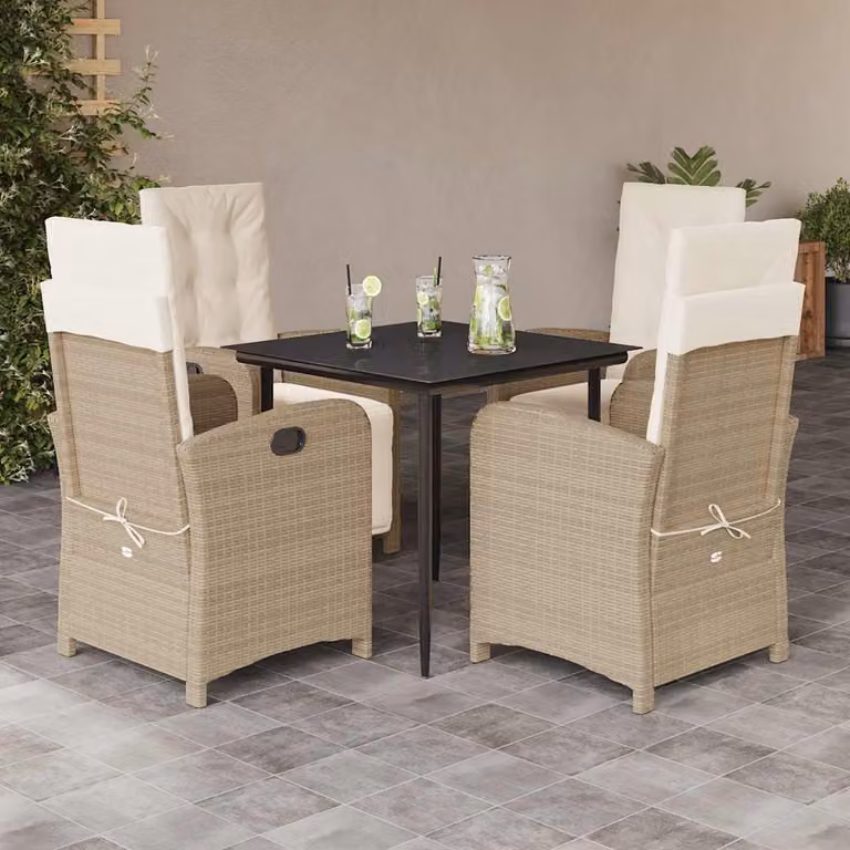 Set da Pranzo da Giardino 5 pz vidaXL in Polyrattan con Cuscini Beige e Tavolo in Vetro