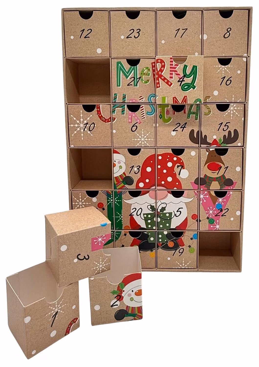 Calendario dell'Avvento da riempire, con 24 scomparti, realizzato in cartone, dimensioni 38,5x26x6,5 cm