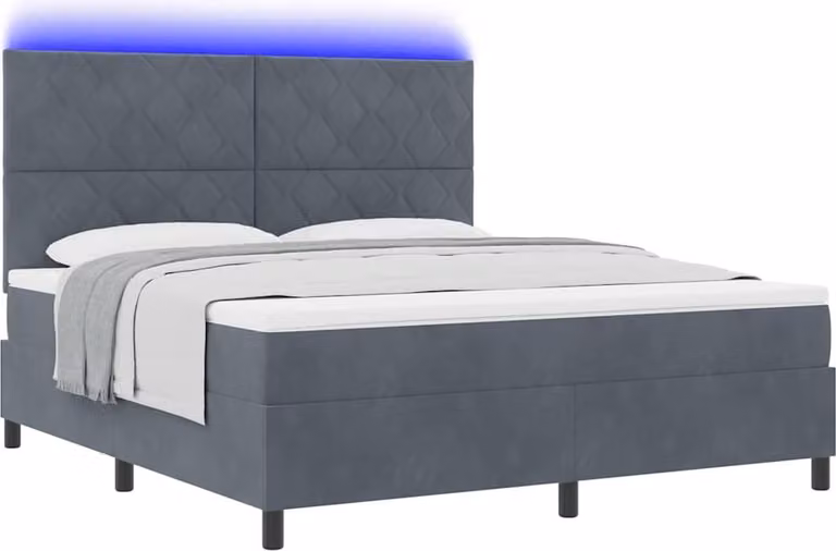 Letto a Sorgente LED Grigio scuro 180 x 200 cm Velluto