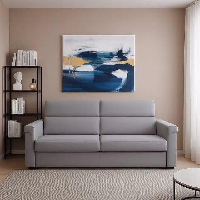 Divano Flaibano DMORA a 2 posti, design moderno con rivestimento in tessuto grigio e coperture sfoderabili, Made in Italy, L: 205 cm, P: 95 cm, H: 100 cm