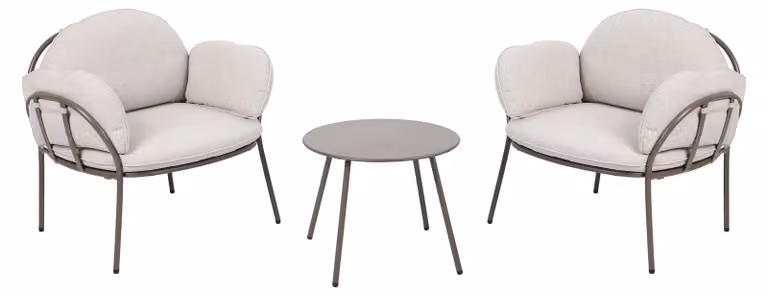 AXI Ziva Set da Giardino con Tavolo e 2 Sedie | Cuscini Inclusi | Set da 3 Pezzi per Balcone/Esterno in Olefina/Acciaio, Colore Beige | Arredamento da Esterno / Poltrone Lounge - 2 persone