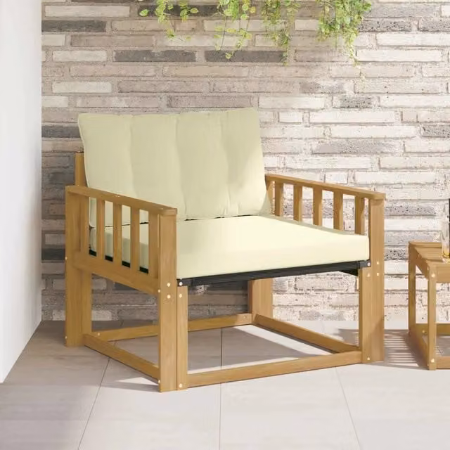Set di divani da esterno moderni in legno di acacia massello e textilene beige e bianco – 1