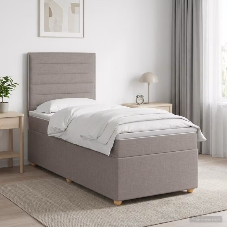 Letto box spring con materasso ibrido vidaXL in tessuto beige e grigio L/P/H: 200 x 80 x 76 cm
