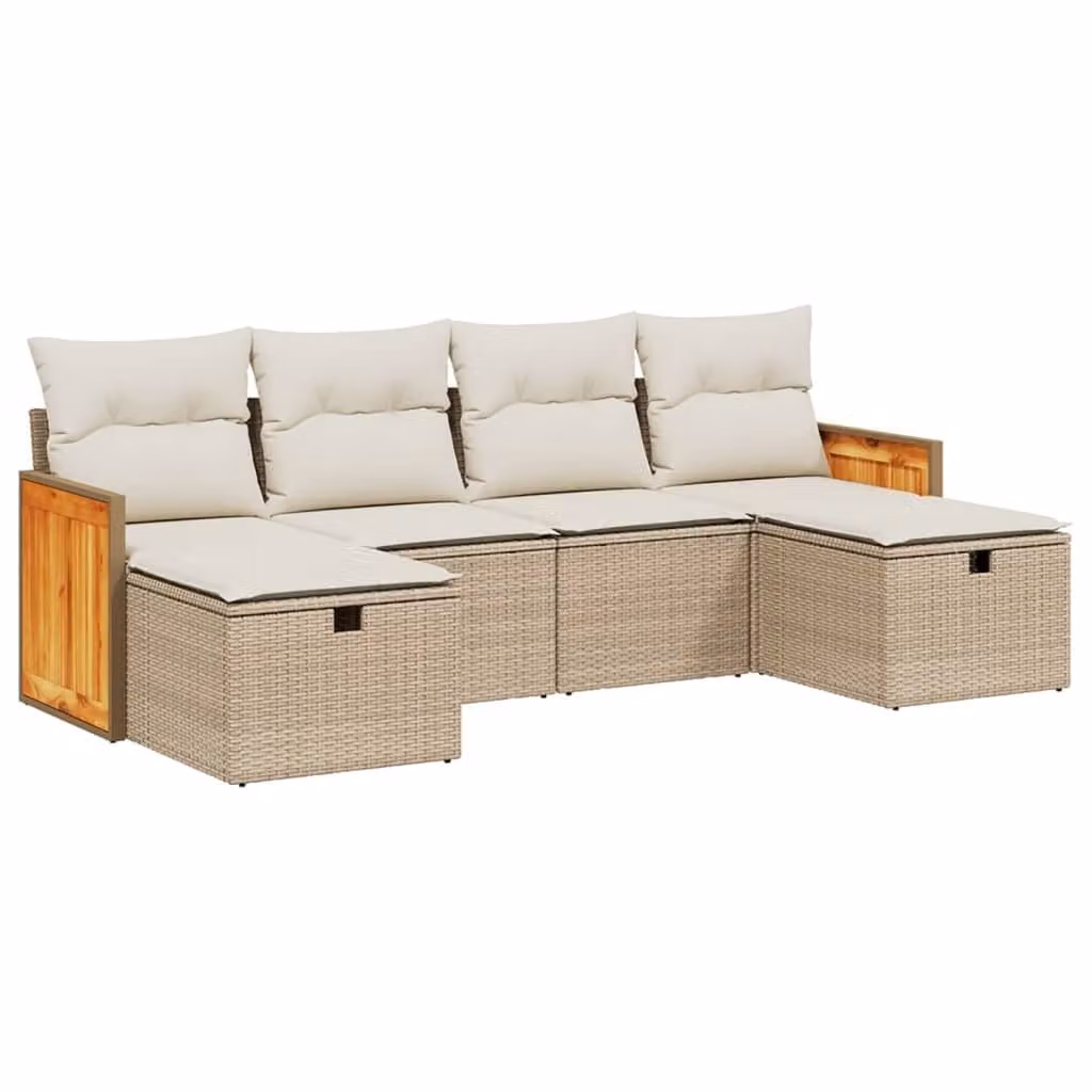 Set Divano da Giardino 6 pz con Cuscini Beige in Polyrattan