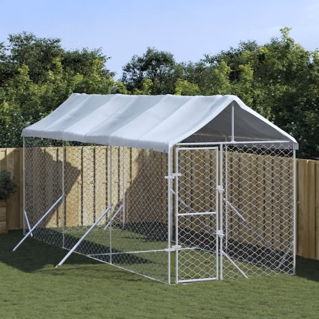 The Living Store Cuccia per cani da esterno con tetto Silver 2x6x2,5m Acciaio zincato