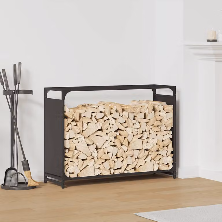 Rastrelliera per legna da ardere vidaXL, colore nero, L 90 cm x P 28 cm x H 65 cm