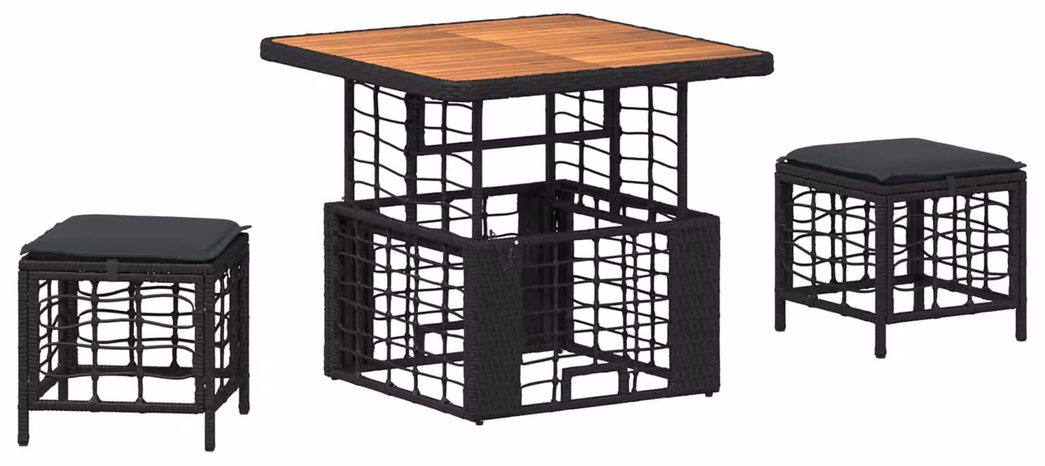 Set da Pranzo per Giardino con cuscino 3 pcs Nero e Grigio