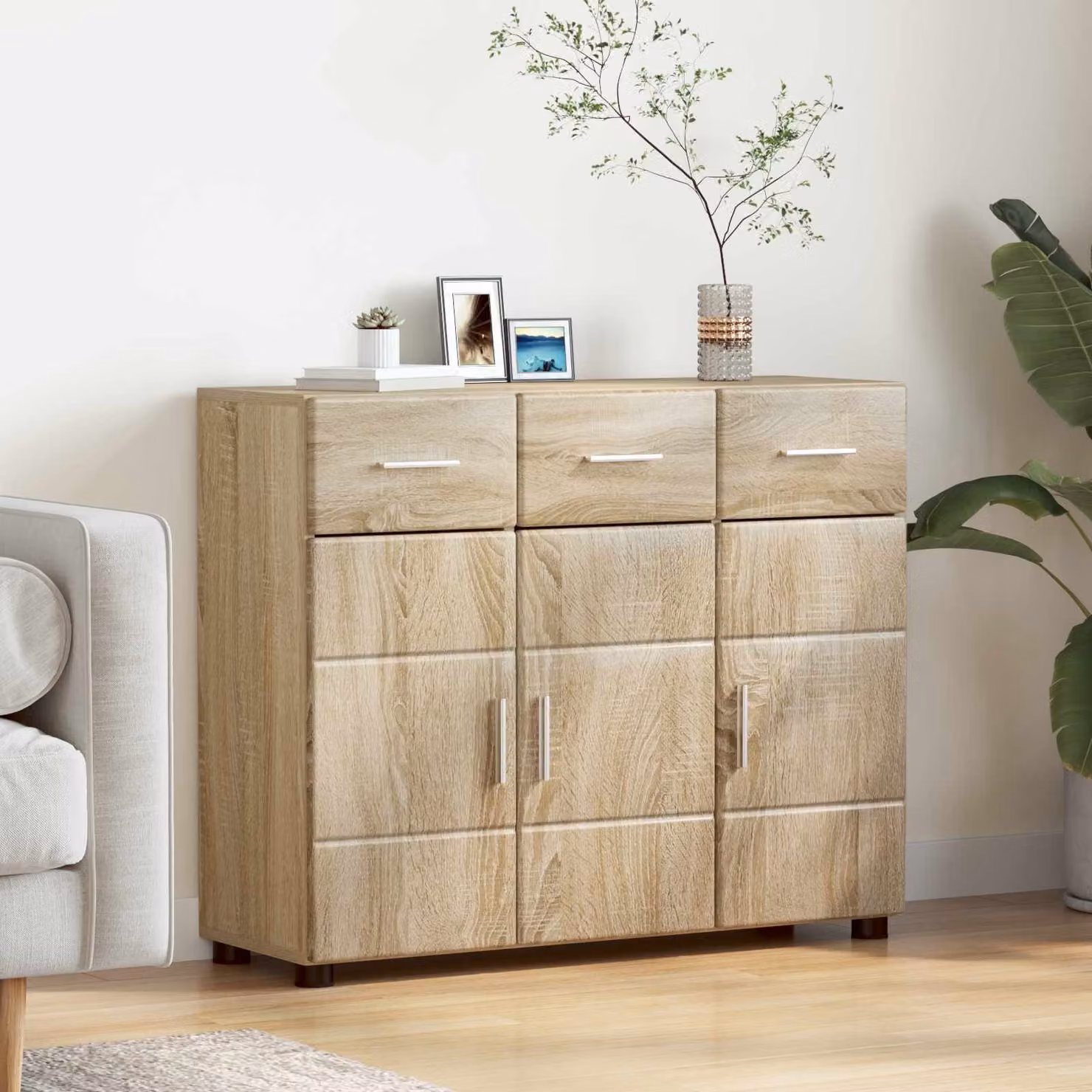 Credenza moderna vidaXL FLORIN in Rovere Sonoma, L 88,5 x P 30,5 x H 73 cm