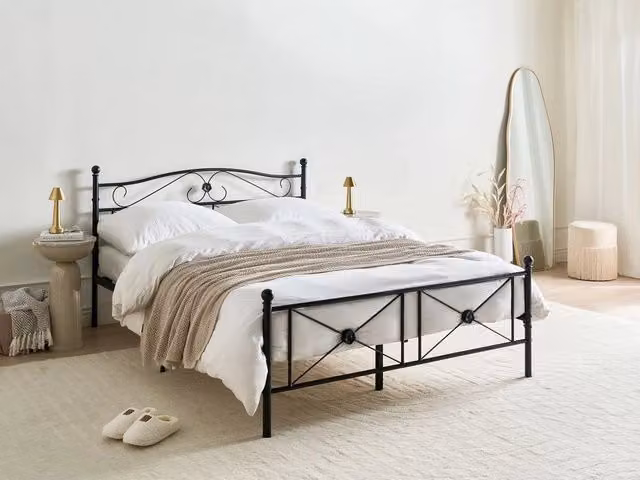 Letto matrimoniale 140 x 200 cm Rete a doghe con struttura in metallo Nero Retro