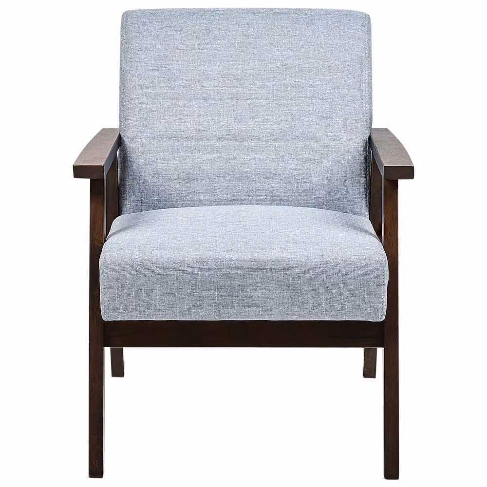 Poltrona BELIANI in tessuto grigio con struttura in legno e braccioli per soggiorno o camera da letto L: 78 cm, P: 62 cm, H: 79 cm – 2