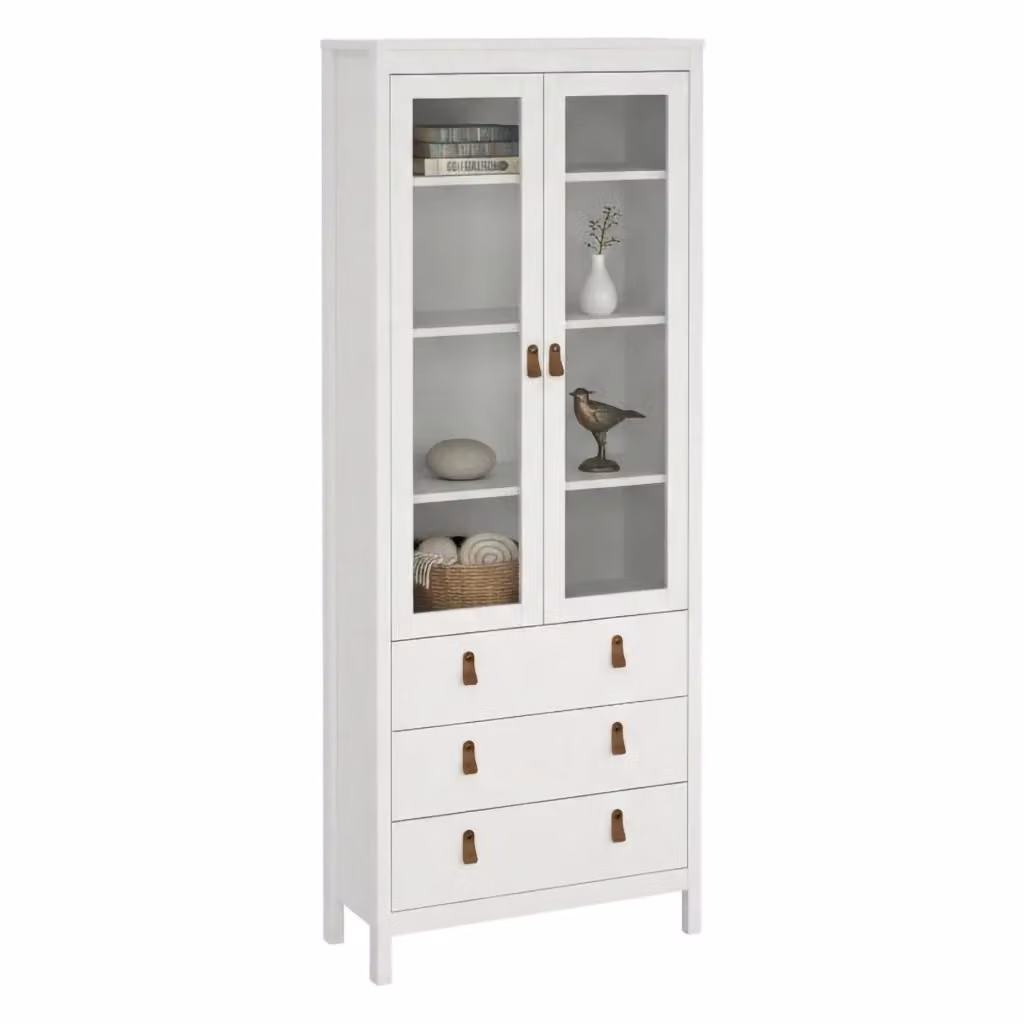 Vetrina Lazio DMORA bianca con ante in vetro per soggiorno e ufficio, L: 78 cm, P: 33 cm, H: 199 cm – 2