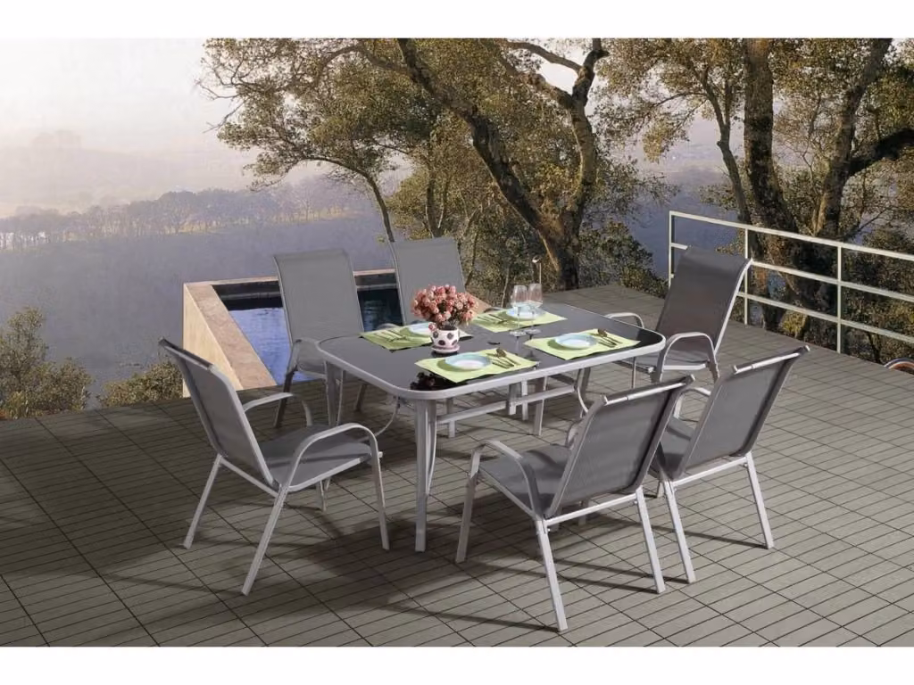 Set da giardino Cordoba + Porto Habitat per 6 persone in acciaio grigio chiaro e vetro – 2