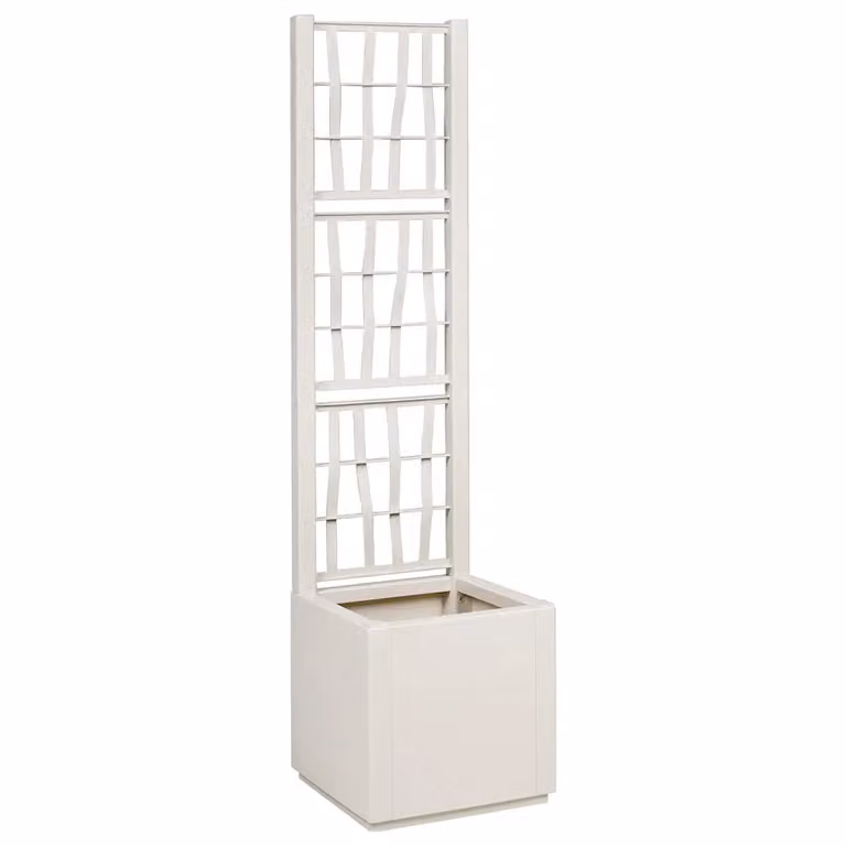 Vaso da giardino con trellis vidaXL, colore bianco, in plastica, L 36 cm x P 36 cm x H 140 cm