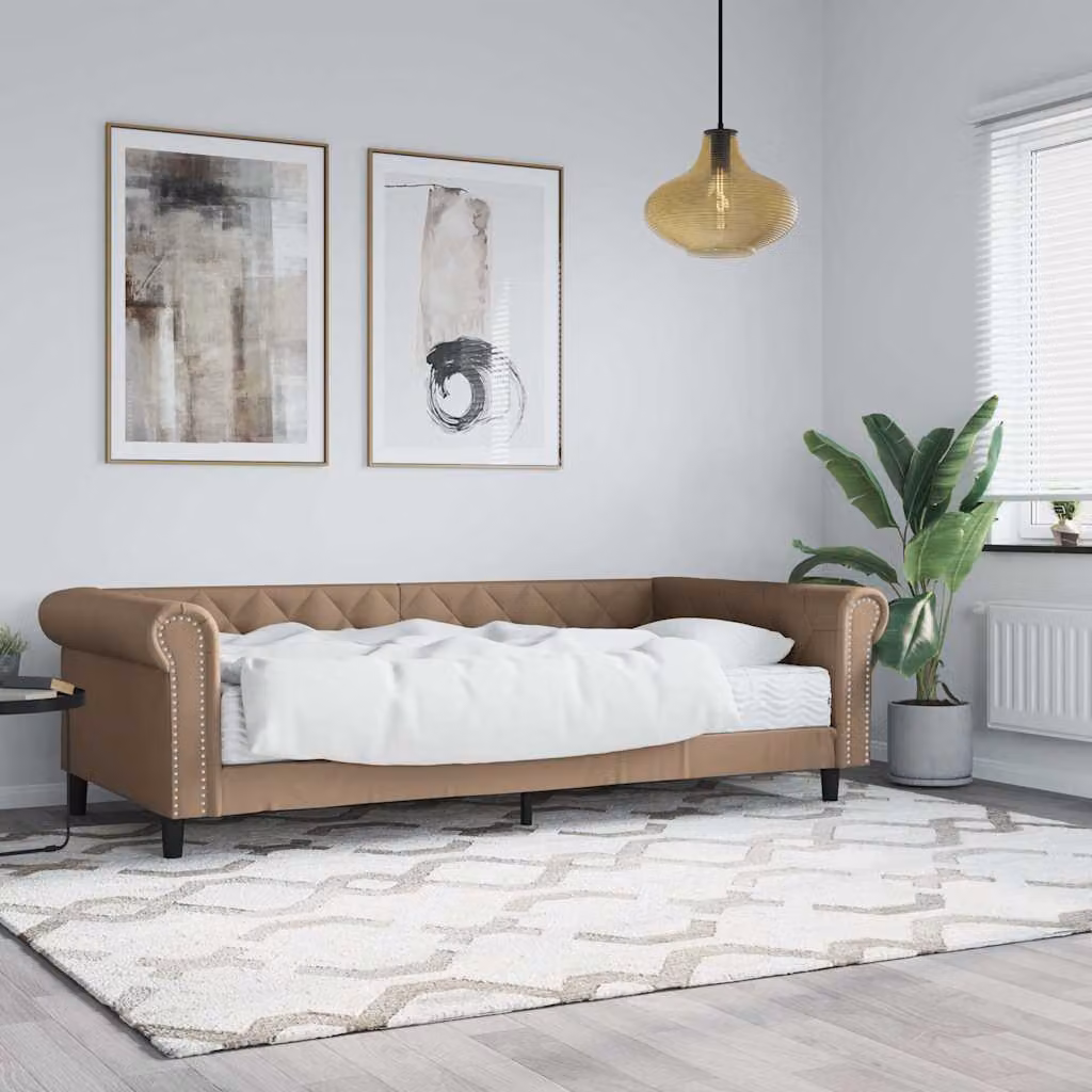 vidaXL Divano Letto con Materasso in Similpelle Beige e Marrone L/P/H: 200 x 90 x 68 cm