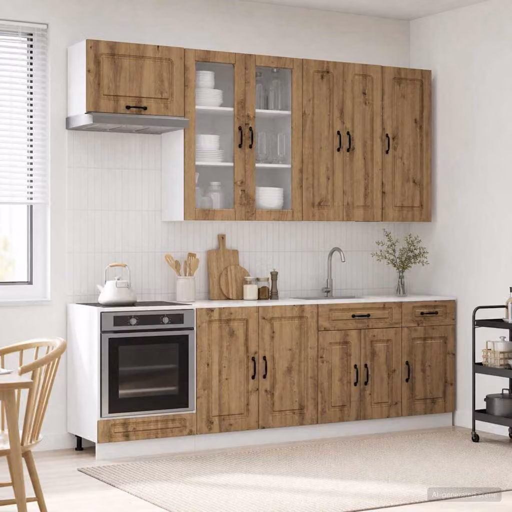 vidaXL Unità Cucina KALMAR 8 Pezzi in Rovere con Ante in Vetro Marrone Moderno