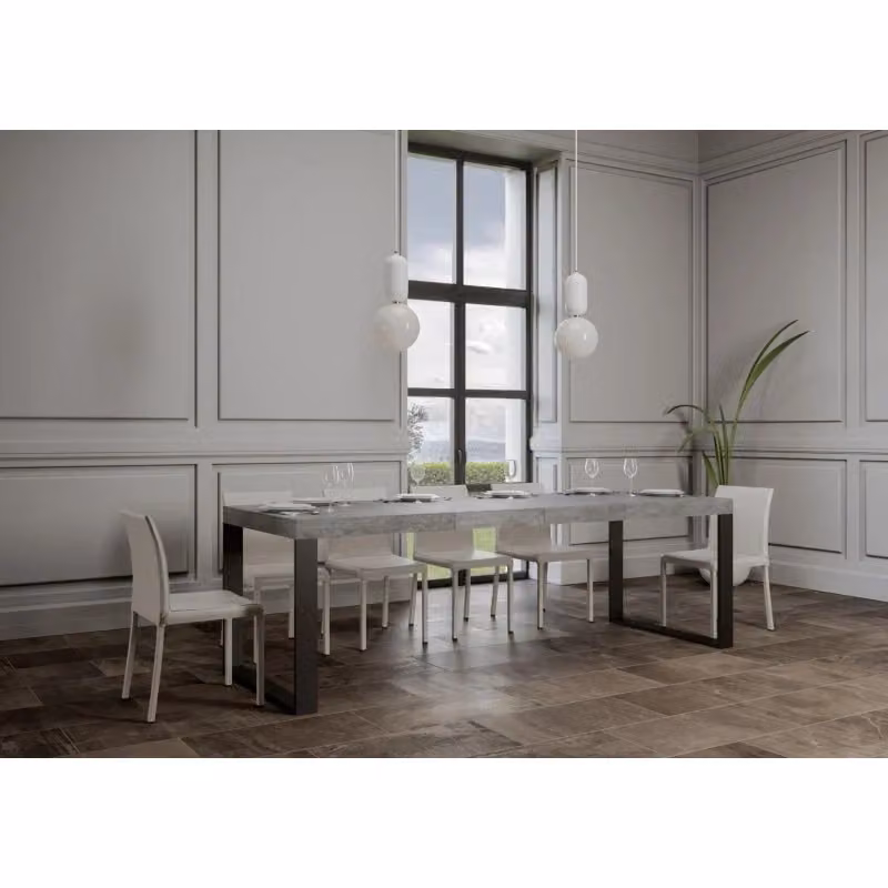 Tavolo allungabile ITAMOBY Tecno Premium con telaio antracite e piano effetto cemento grigio L: 120-380 cm, P: 90 cm – 2