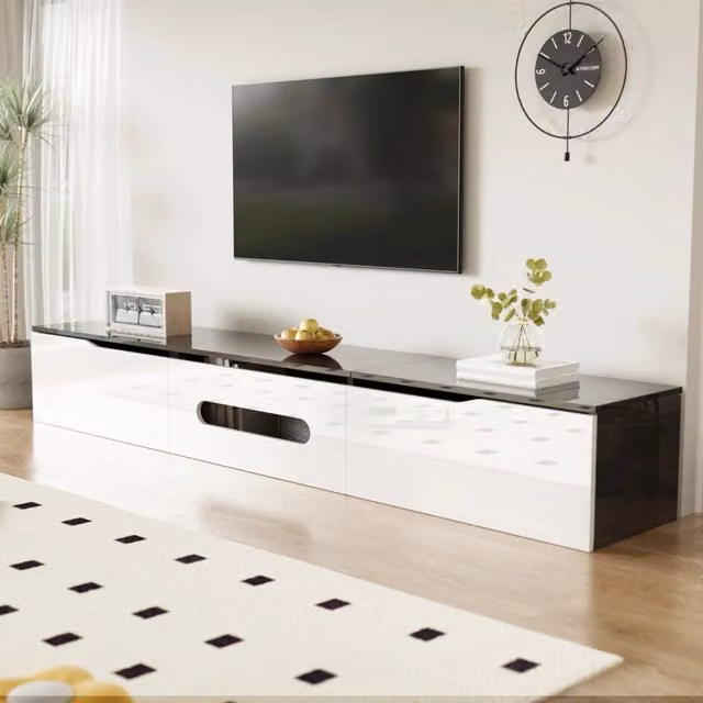 MOBILE TV 180x35x30 cm Nero/Bianco in MDF e Truciolare con LED e 3 Ante
