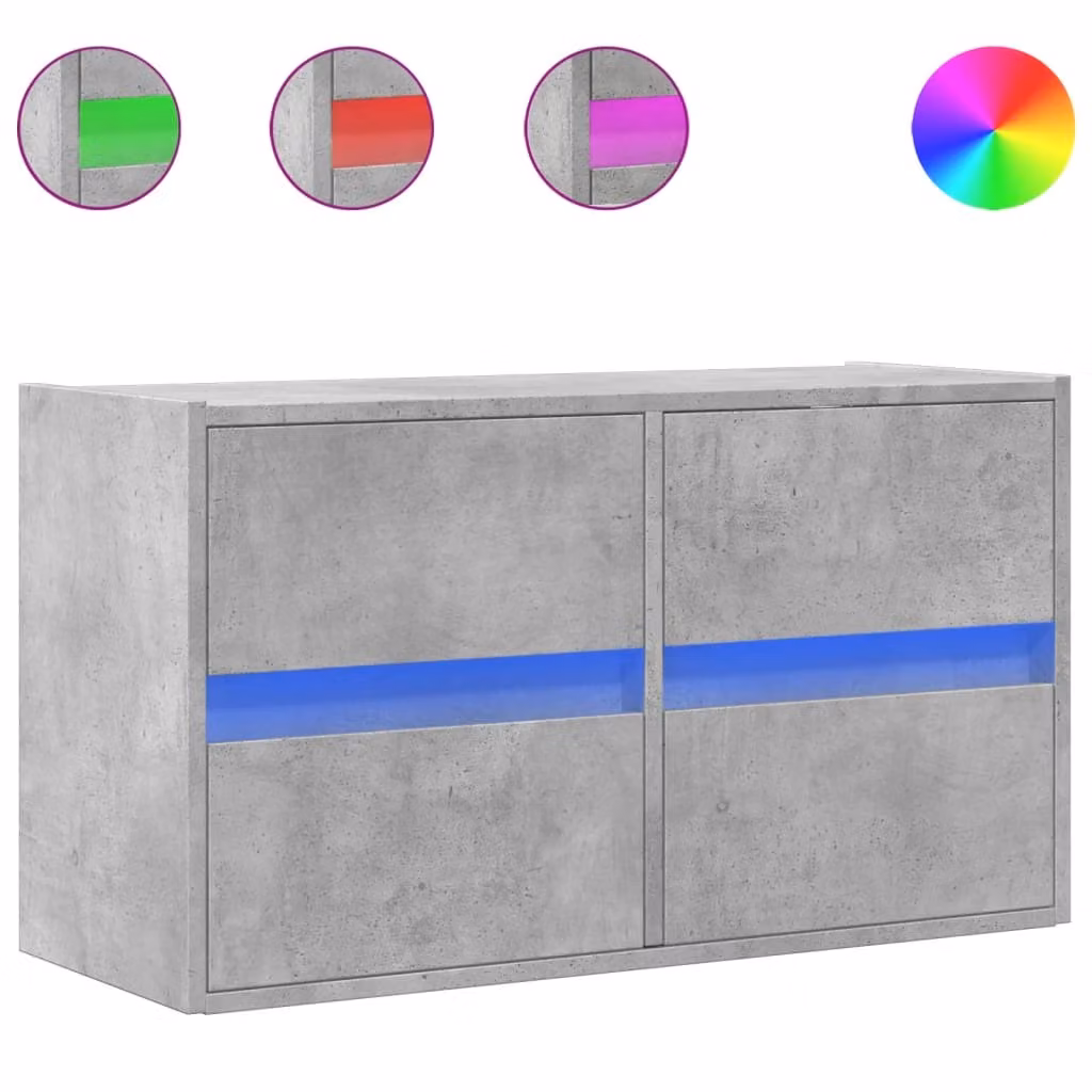 Mobile TV a Parete con Luci LED Grigio Cemento 80x31x45 cm