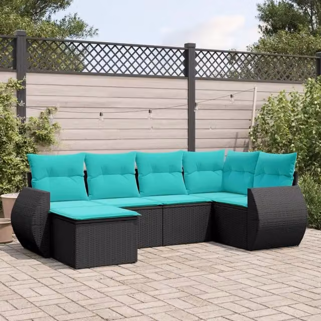 Set Divani da Giardino 6 pz con Cuscini Nero in Polyrattan 3221656