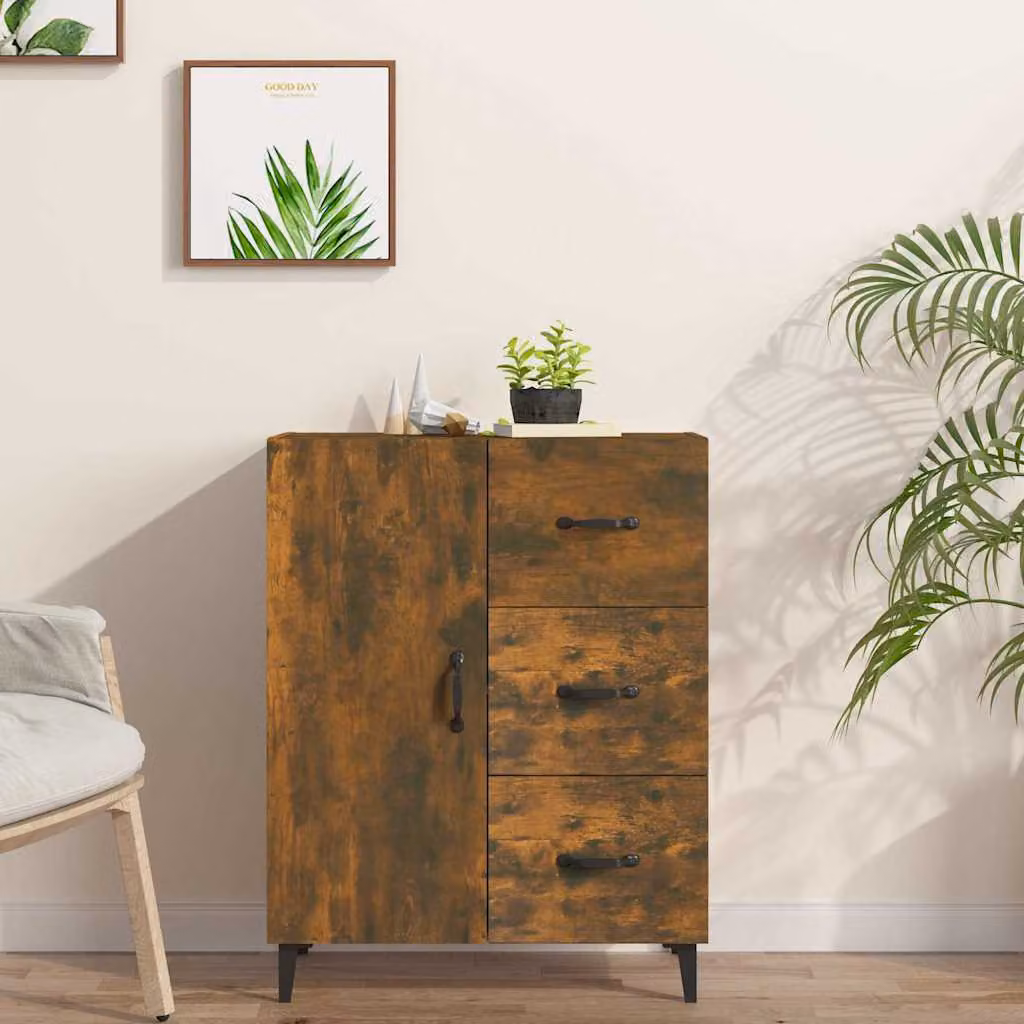 Credenza vidaXL in Legno Multistrato Rovere Fumo, L: 69,5 cm, P: 34 cm, H: 90 cm