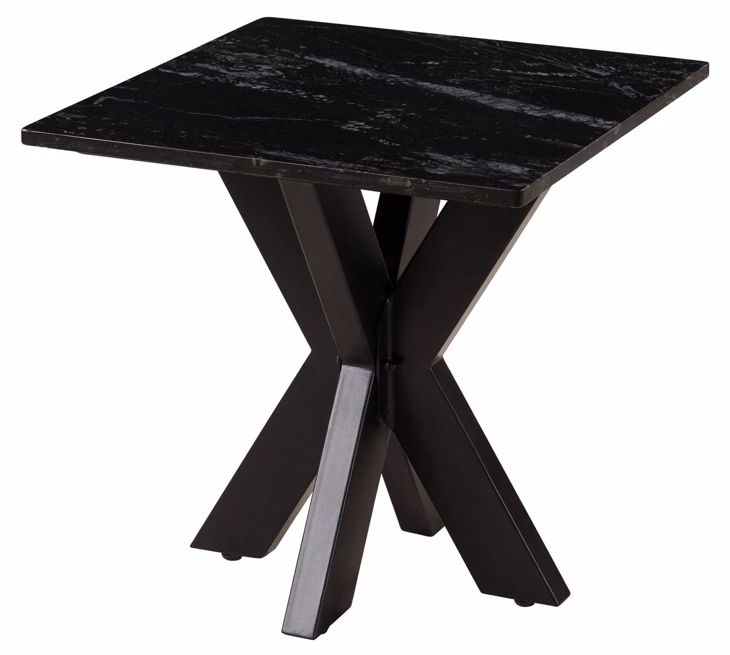 MASSIVMOEBEL24 | Tavolino da salotto in marmo nero - gambe incrociate in ferro nero 55x55 BARCELONA #415