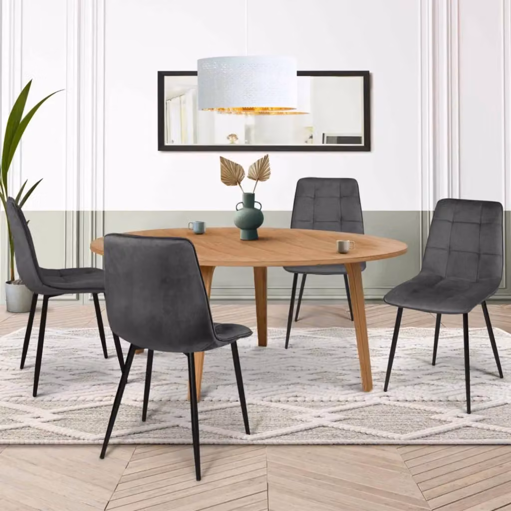 Set di 4 sedie da pranzo MILA IDMarket in velluto grigio scuro con struttura in metallo nero – 2