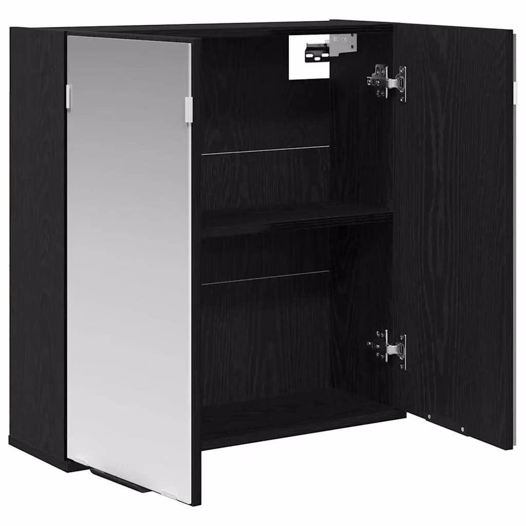 Mobiletto da bagno moderno sospeso in legno composito rovere nero con ante a battente e ripiani interni L: 64 cm, P: 20 cm, H: 67 cm – 2