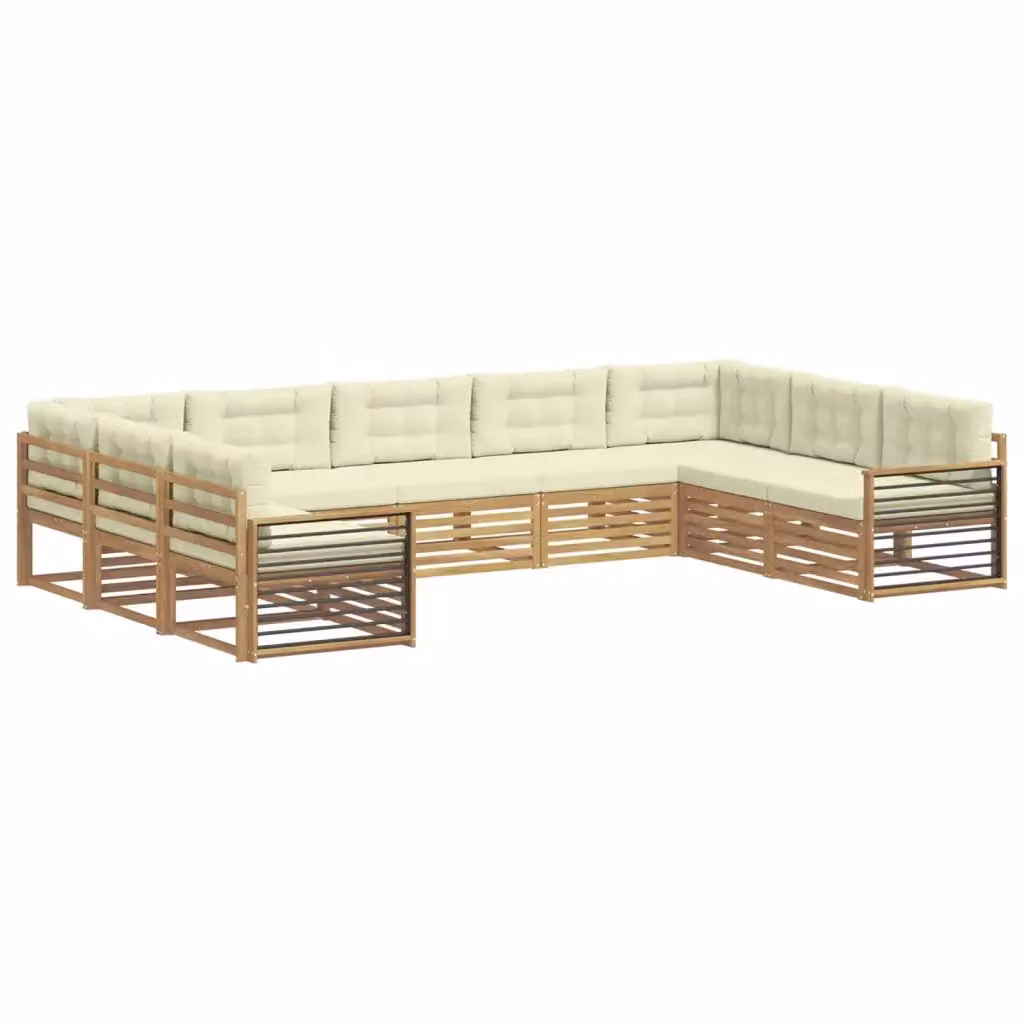 Set di divani da esterno vidaXL in legno di acacia con cuscini, Bianco e Beige – 2