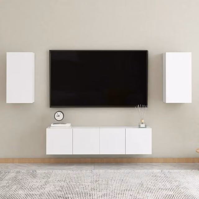 Set Mobili Porta TV 4 pz-Credenza per TV Bianco in Legno Multistrato 680723