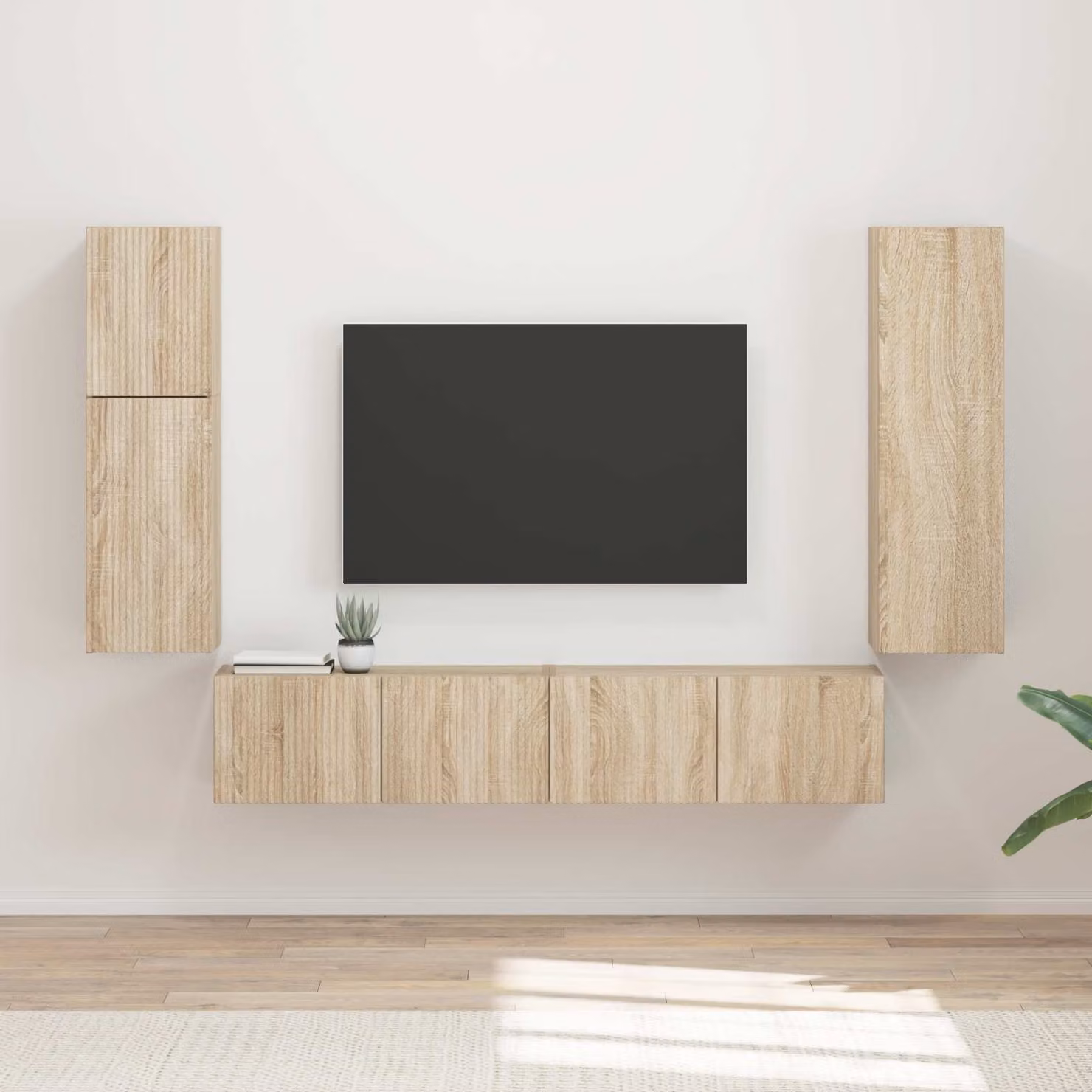 Set mobile TV moderno vidaXL in 4 pezzi color Rovere Sonoma in legno ingegnerizzato e MDF