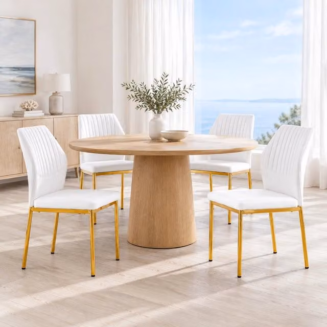 Set 4 sedie da pranzo in PU bianco con gambe in metallo color oro HAVRYA